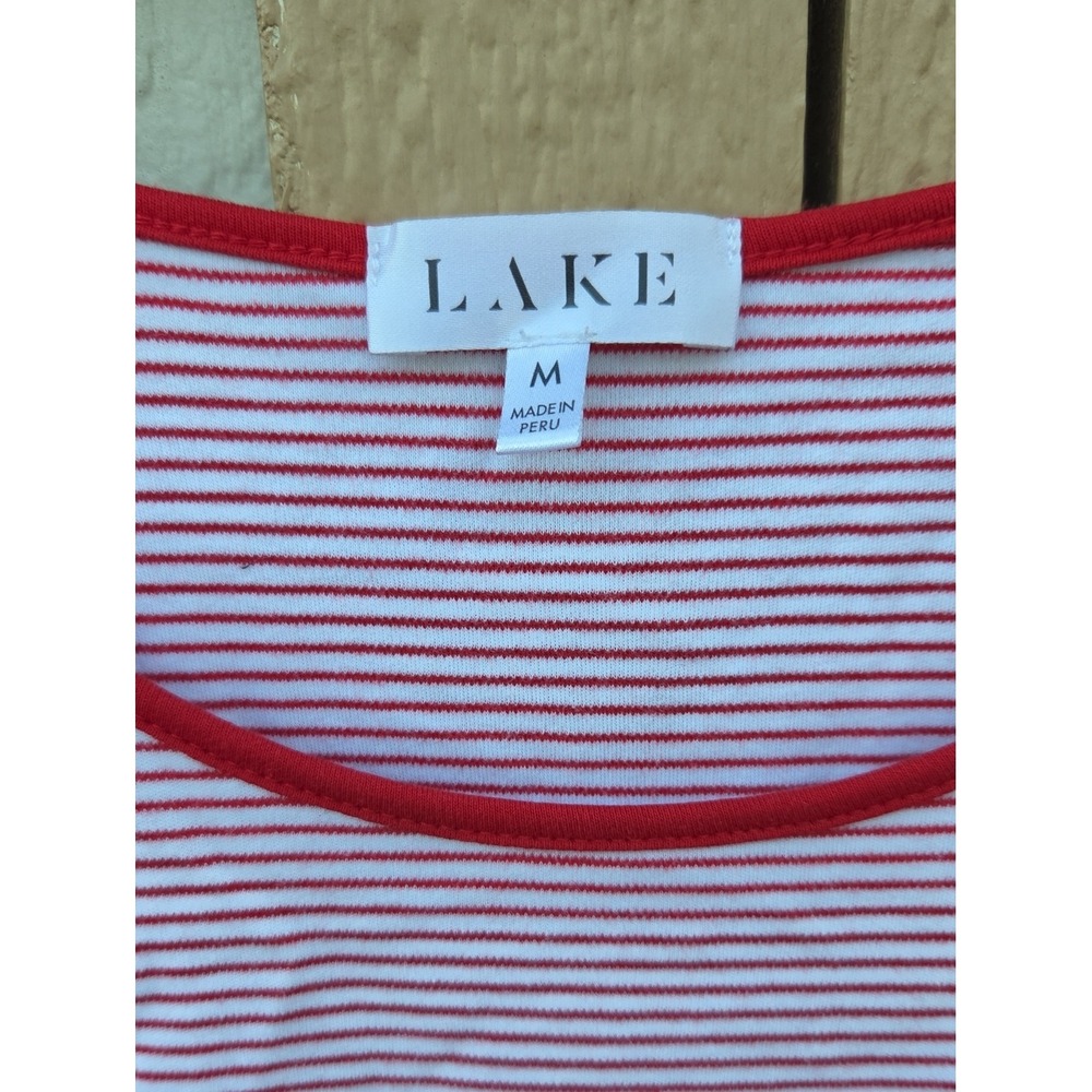 The LAKE Pima Cotton Crew Long Sleeve Set Red Striped Ecocore Pajama Lounge - Picture 3 of 7